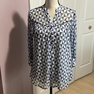 Geometric Blue and White Women's Top